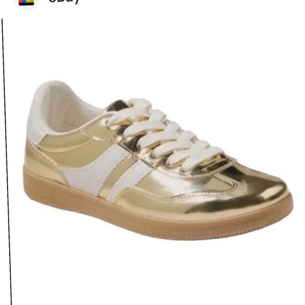 Madden Girl Womens Gold Metallic Low Top Lace Up Sneakers Size 8 Gum Sole Size 8
